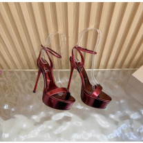 Christian Louboutin Red Metallic 150mm Platform Ankle‑Strap High‑Heel Sandals