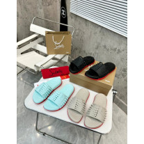 Christian Louboutin Black Spiked CL Logo Slide Sandals
