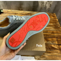 Christian Louboutin Dusty Blue Suede Spiked Low‑Top Men’s Sneakers