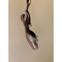 Christian Louboutin Bronze Satin Crystal Tie‑Ankle Ballet Flats