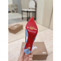 Christian Louboutin Light Blue Patent 85mm Slingback Pointed‑Toe Heel Pumps