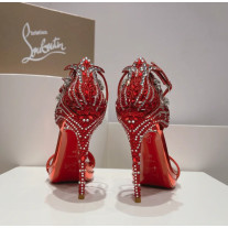 Christian Louboutin Red Metallic Patent Crystal 120mm Platform Heel Sandals