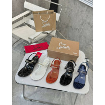 Christian Louboutin Navy Croc‑Embossed 45mm Block Heel Thong Sandals