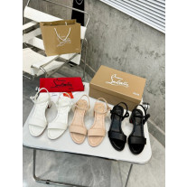 Christian Louboutin White Leather Block heel Ankle Strap Sandal