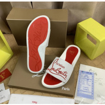 Christian Louboutin White Rubber Slide Sandals Red Signature Script Logo