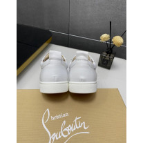 Christian Louboutin White Leather AB Crystal‑Encrusted Low‑Top Sneakers