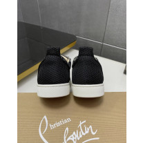 Christian Louboutin Black Suede Silver‑Glitter Floral Crystal‑Toe Low‑Top Sneakers