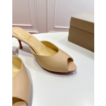 Christian Louboutin Nude Leather 55mm Peep‑Toe Mule Heels