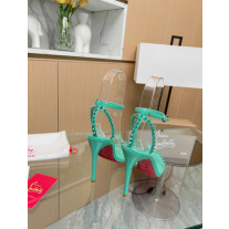 Christian Louboutin Green Patent Spiked Ankle‑Strap Sandal 100mm heel