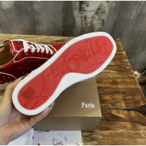 Christian Louboutin Red Metallic Patent Spike‑Toe Low‑Top Sneakers