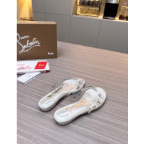 Christian Louboutin Clear Strap Crystal‑Adorned Silver Flat Slide Sandals