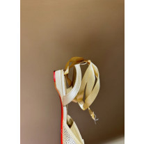 Christian Louboutin Gold Satin Crystal Tie‑Ankle Ballet Flats