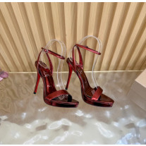Christian Louboutin Metallic Red Patent Ankle‑Strap Platform High‑Heel Sandals 120mm heel