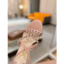 Christian Louboutin Nude Leather Studded Crisscross Slingback High Heel Sandals 100mm heel