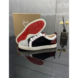 Christian Louboutin Black Suede Silver‑Spiked Low‑Top Sneakers