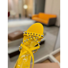 Christian Louboutin Yellow Patent Studded Crisscross Ankle‑Strap Open‑Toe 100mm Stiletto High Heel Sandals