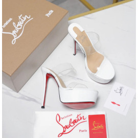 Christian Louboutin White Patent 150mm Clear‑Strap Platform Mule Heels