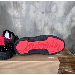 Christian Louboutin Black Suede Silver Glitter Spiked Platform Low‑Top Sneakers