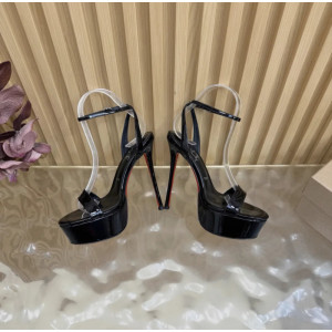 Christian Louboutin Black Patent Leather 150mm Platform Ankle‑Strap Stiletto Heel Sandals