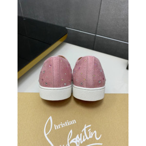 Christian Louboutin Pink Suede Crystal‑Embellished Slip‑On Sneakers