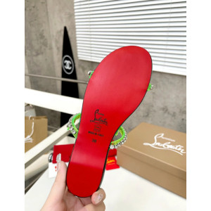 Christian Louboutin Green Metallic Crystal Embellished Flat Slide Sandal