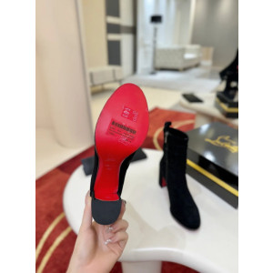 Christian Louboutin Black Suede Metal‑Buckle Block Heel Ankle Boots