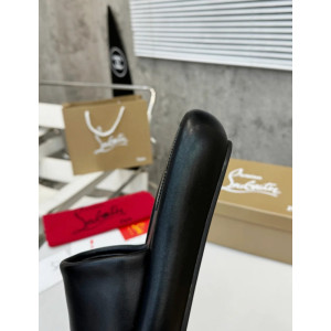 Christian Louboutin Black Leather Platform Flat Slide Sandal