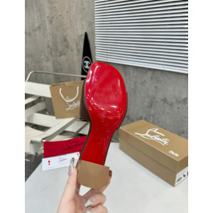 Christian Louboutin Brown Leather 55mm heel Block Heel Slide Sandal