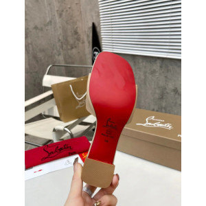 Christian Louboutin Beige Leather 55mm heel Block Heel Slide Sandal