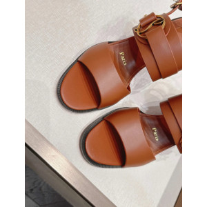 Christian Louboutin Brown Calfskin 85mm Block‑Heel Ankle‑Strap Sandals
