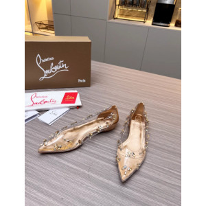 Christian Louboutin Clear PVC Golden Crystal‑Stud Pointed Toe Flat Pumps