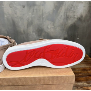Christian Louboutin Nude Nubuck Metal‑Stud Slip‑On Loafers