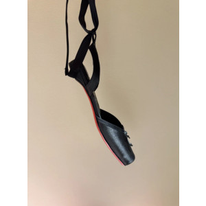 Christian Louboutin Black Satin Tie‑Ankle Ballet Flat Sandals