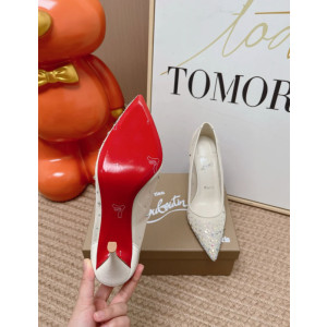 Christian Louboutin Ivory Mesh Crystal‑Embellished 100mm Pointed‑Toe Stiletto Heel Pumps