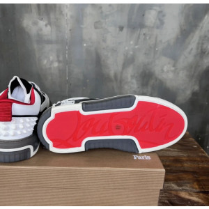 Christian Louboutin Black‑White Leather Spiked Platform Low‑Top Sneakers