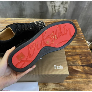 Christian Louboutin Black Textile Silver‑Spiked Low‑Top Sneakers