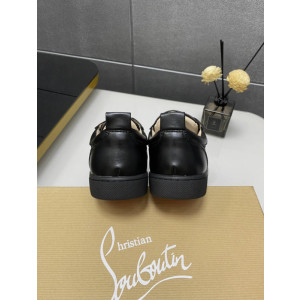 Christian Louboutin Black Leather Jet Crystal‑Encrusted Low‑Top Sneakers