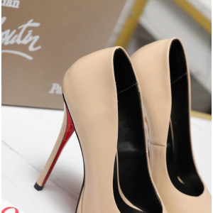 Christian Louboutin Lady Z 120 Nude Patent Peep‑Toe Platform Stiletto Heel Pumps