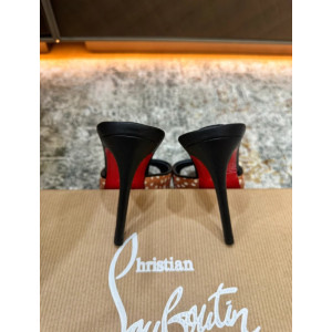 Christian Louboutin Brown‑White Spotted Calf Hair Backless Mule High Heel Sandals