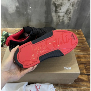 Christian Louboutin Black‑Red Spiked Platform Low‑Top Sneakers