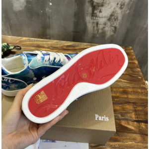 Christian Louboutin Blue‑Pink Tie‑Dye Satin Low‑Top Sneakers