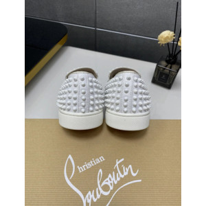 Christian Louboutin White Suede All‑Over Spiked Slip‑On Loafers