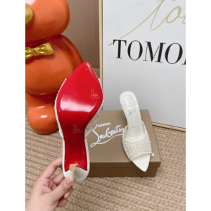 Christian Louboutin White Mesh Crystal‑Embellished 100mm Stiletto Heel Mules