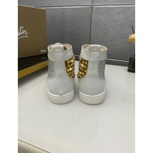 Christian Louboutin White Strass Rhinestone Spiked High‑Top Sneakers