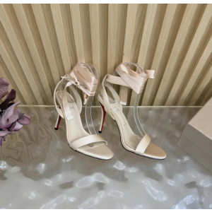 Christian Louboutin Champagne Satin 100mm Ankle‑Wrap Tie Stiletto Sandals