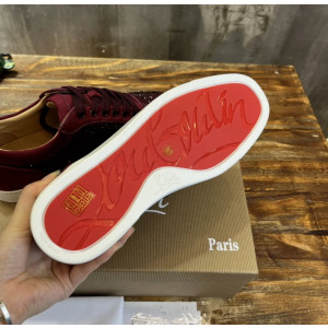 Christian Louboutin Burgundy Suede Crystal‑Embellished Low‑Top Sneakers