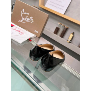 Christian Louboutin Black Patent Leather Pointed‑Toe Low‑Wedge Heel Flats