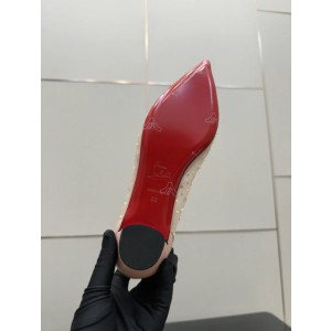 Christian Louboutin Pink Mesh Crystal Pearl Pointed‑Toe Flat Pumps