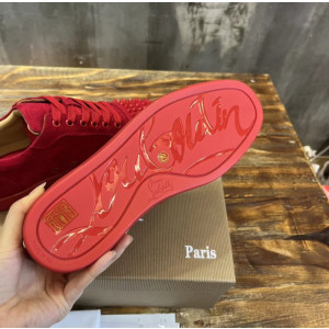 Christian Louboutin Red Suede Monochrome Spiked Low‑Top Men’s Sneakers