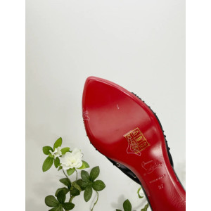 Christian Louboutin Black Mesh Crystal 85mm Pointed‑Toe Mule Heels